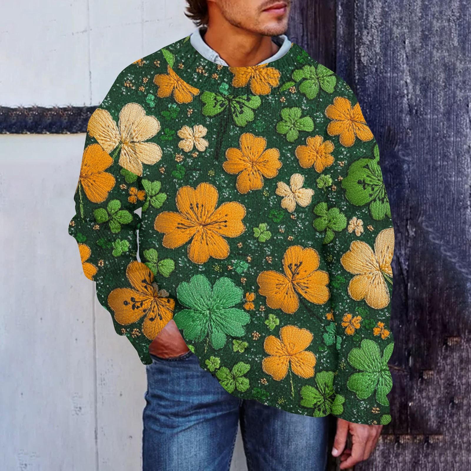 

Мужская мода повседневная с длинным рукавом St. Pacrit Gentle Printed Crewneck Woolen Imitation свитер Цветочный Crewneck Sweatshirt Loose Long Sleeves XL жёлтый