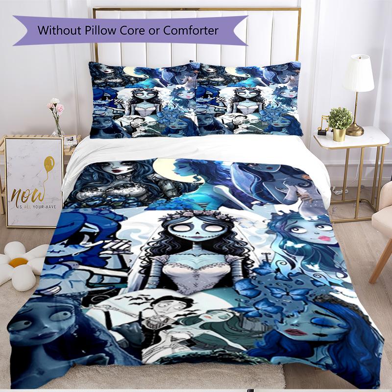 3pcs Duvet Cover Set (1*Duvet Cover + 2*Pillowcase, Without Core), Corpse Bride Print Soft All‑Season Bedding Set, Home Bedroom Decor Gift