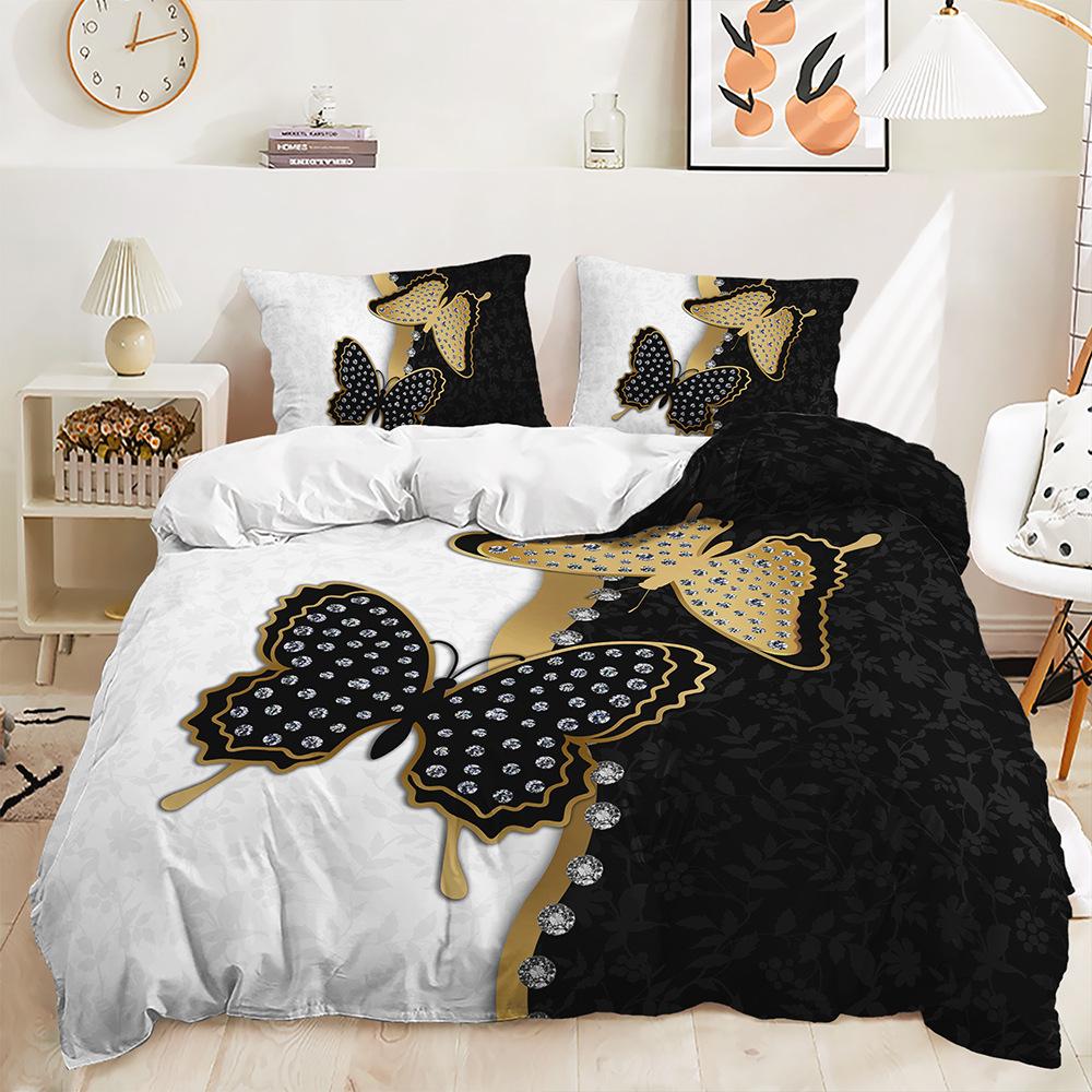 Quilt Cover Black Purple Dream Butterfly Bedding Digital Printing Three-Piece Set