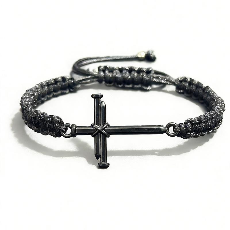 

Black White Cross Braided Bracelet, Adjustable Zinc Alloy Handmade Rope for Couples Best Friends, Punk Style Friendship Wristband 1pc чёрный