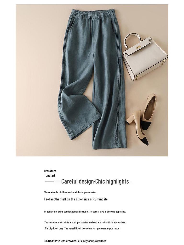 Women's Summer 2024 High Waist Cotton Linen Wide Leg Pants: Loose, Slimming, Casual, Thin Drape Style