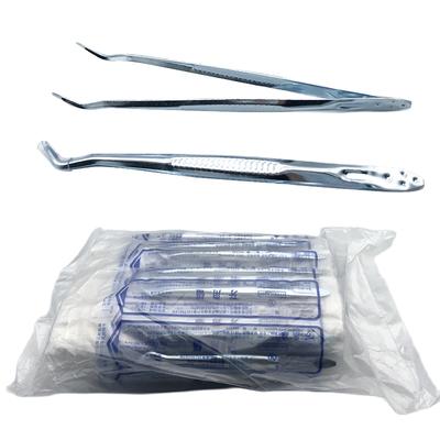 100pcs Dental Disposable Tweezer Tool Stainless Steel Serrated Curved Forceps