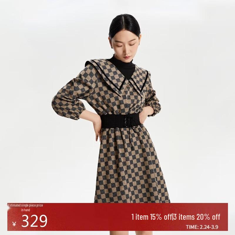 

VEROMODA Women s Plaid Lapel Faux Two-Piece Midi Dress S