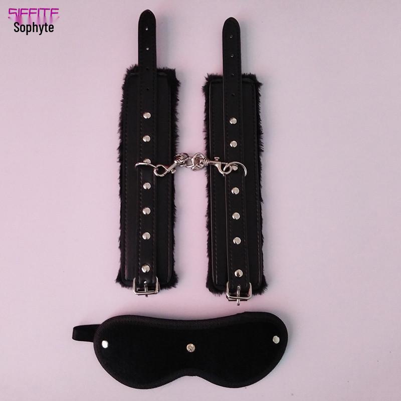 Plush Diamond Eye Mask & Leather Handcuffs Erotic Set
