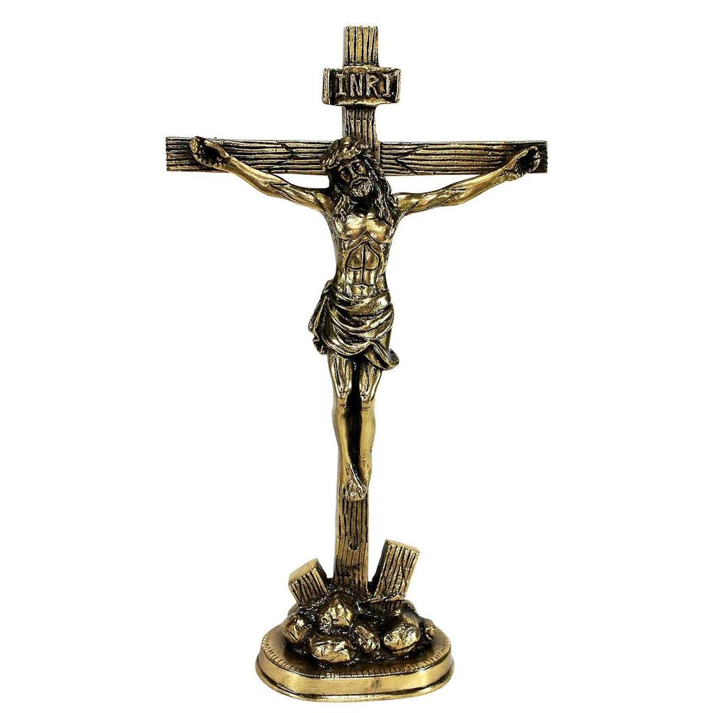 Brass Jesus Christ Cross in (Antique look) | Spiritual Idols | Religious Statues | Holy Statue of Christian (12 inches height)