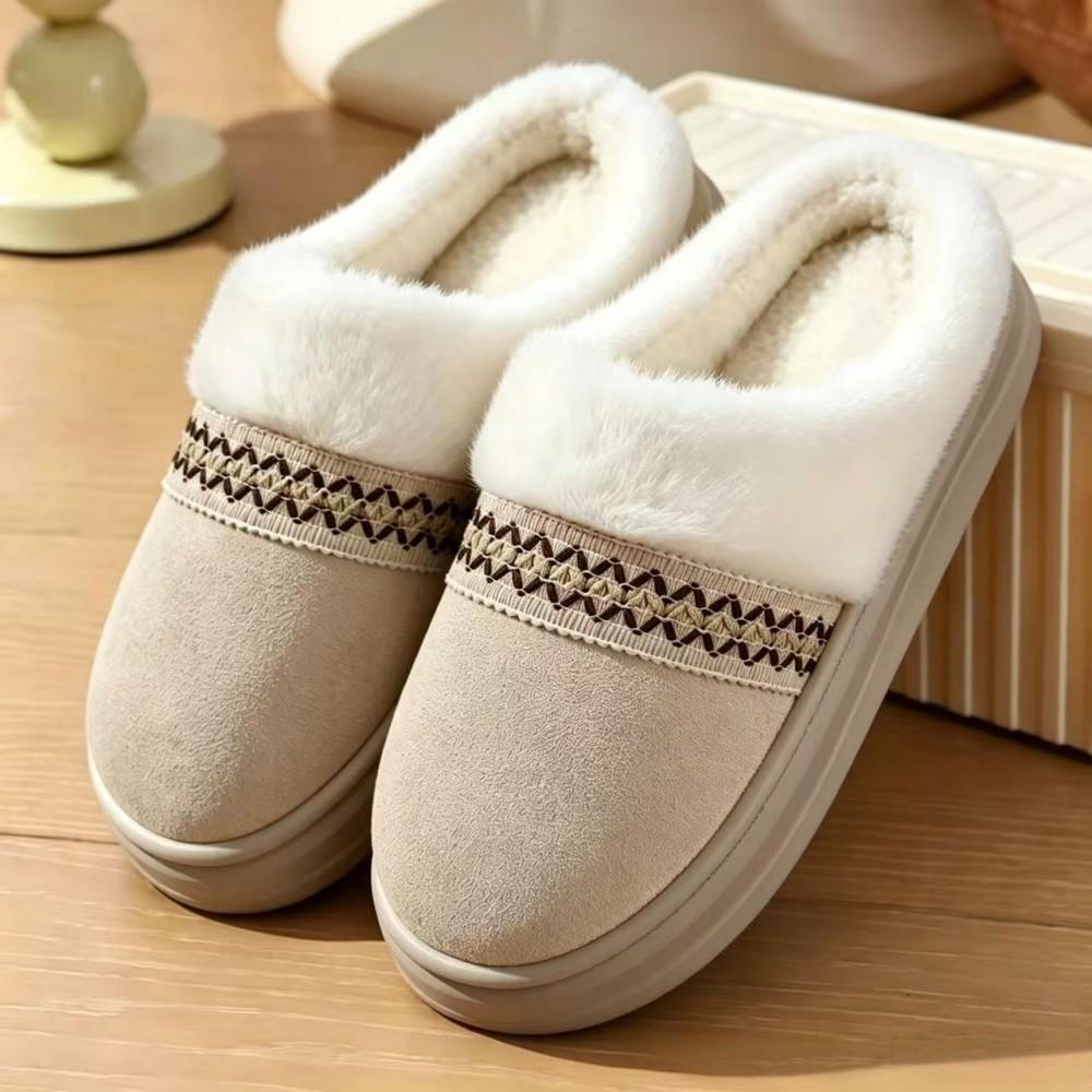 **Autumn Winter Cotton Slippers Women Indoor Home Plush Warm Couple Outdoor Wear Thick Sole Wear-Resistant Fuzzy Slippers Men**