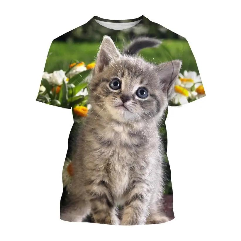 New Kids 3d Animal Cat Pattern Printed Girl And Boy Children's Casual Round Neck Harajuku T-shirt Summer Street Style Thin Top