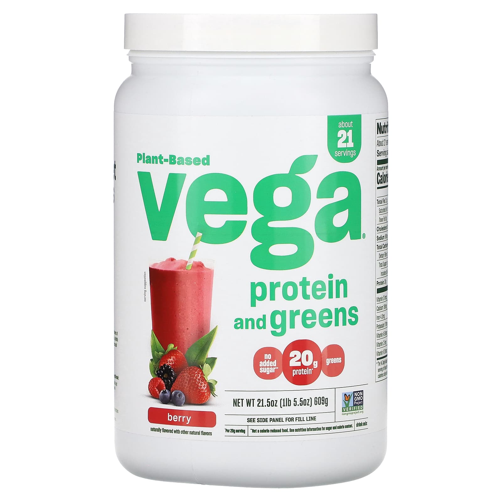 

Vega, Plant-based Protein and Greens, Berries, 1 lb 5.5 oz (609 g)