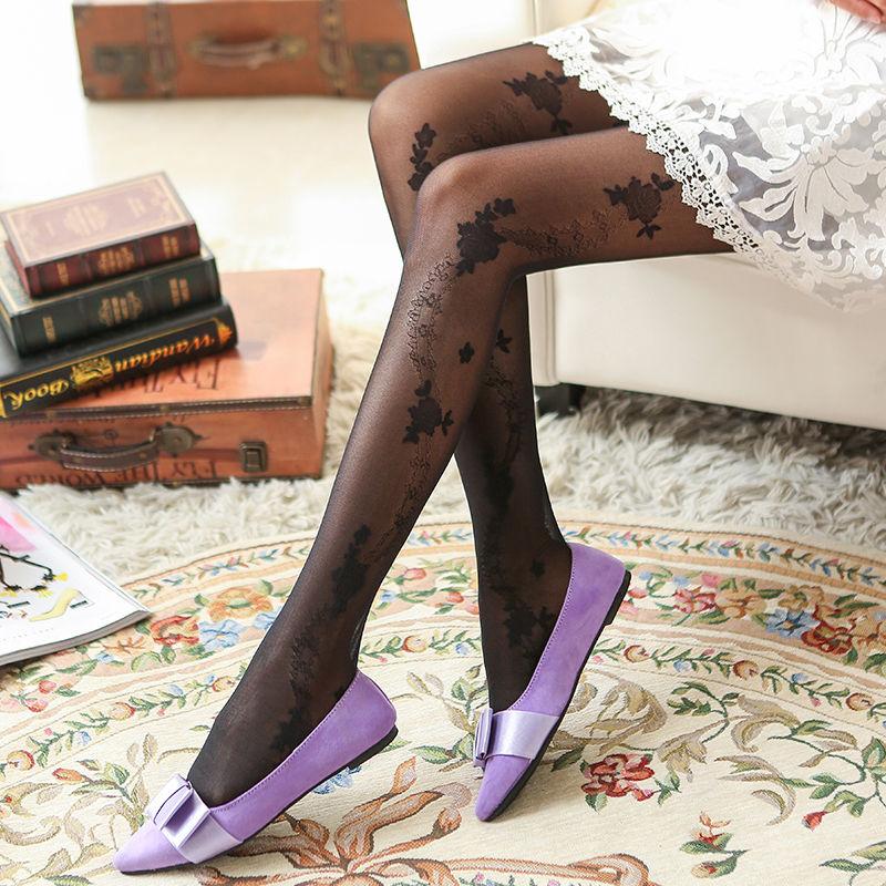 Spring-Summer Sweet White Sheer Stockings - Thin Rose Pattern Pantyhose, Japanese-style Slimming Base Tights