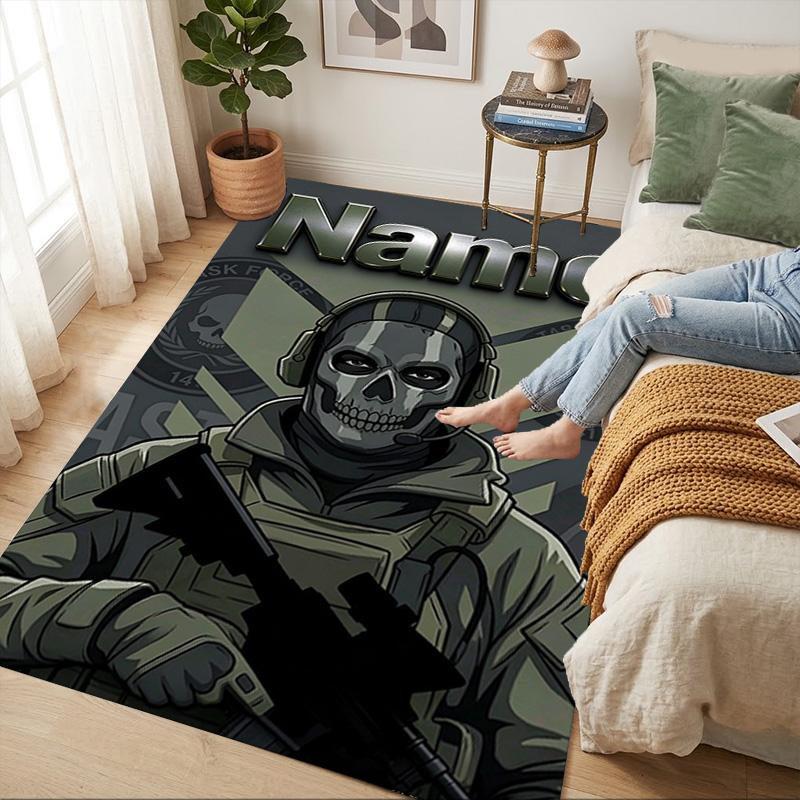 Custom Name Ghost Soldier Carpet Rug for Bedroom Living Room Home Sofa Decoration,Playroom Sofa Office Home Decor Game Large Decor Floor Mat