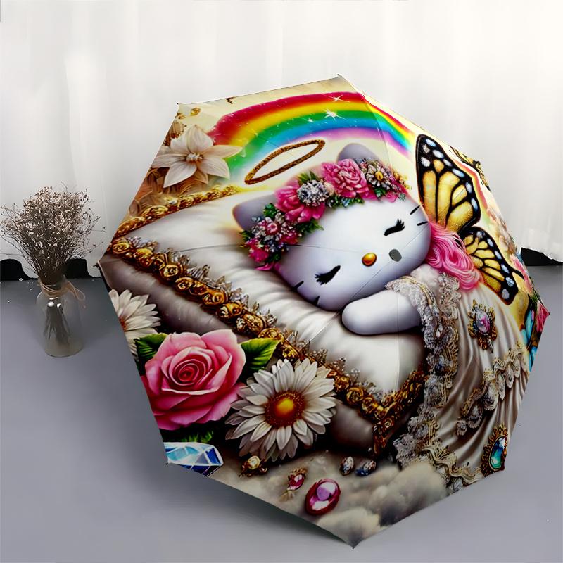 1pc Hello Kitty Butterfly Wings Automatic Opening/Closing Umbrella - Portable Folding Design, 8-Bone Iron Frame Outdoor Umbrella, Ideal Gift for Fans,