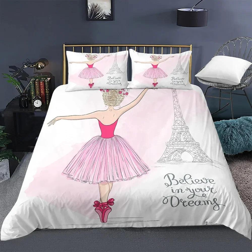 Danceing Girl Cartoon Prink Comfortable Duvet Quilt Cover Pillowcase Bedding Set Children Bedroom Decoration Home Textile