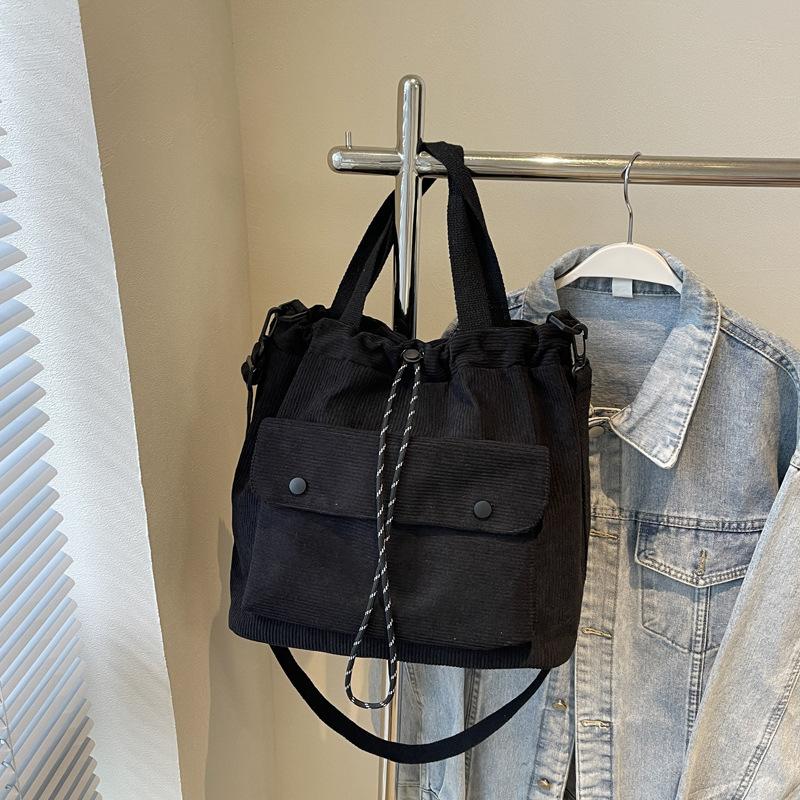 

Большая вместительная холщовая сумка-ведро с завязками на шнурке женская сумка-тоут для отдыха на работе сумка-мессенджер через плечо чёрный