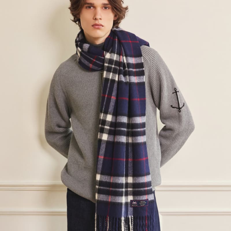 ABRAHAM MOON Merino Wool Shawl Muffler 50cm - Navy Thompson