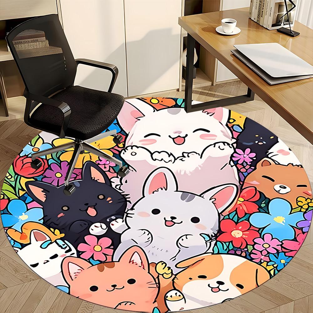 1pc Kitties Flowers Office Round Area Rug, Indoor Mat Suitable ForOffice, Under Office Chairs Bedroom Living Room Home Decor, Room Deco n78