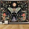 2D Boho Wandbehang - Himmlische Motte mit Sonne, Mond, Wildblumen & Pilzen Hintergrundtuch