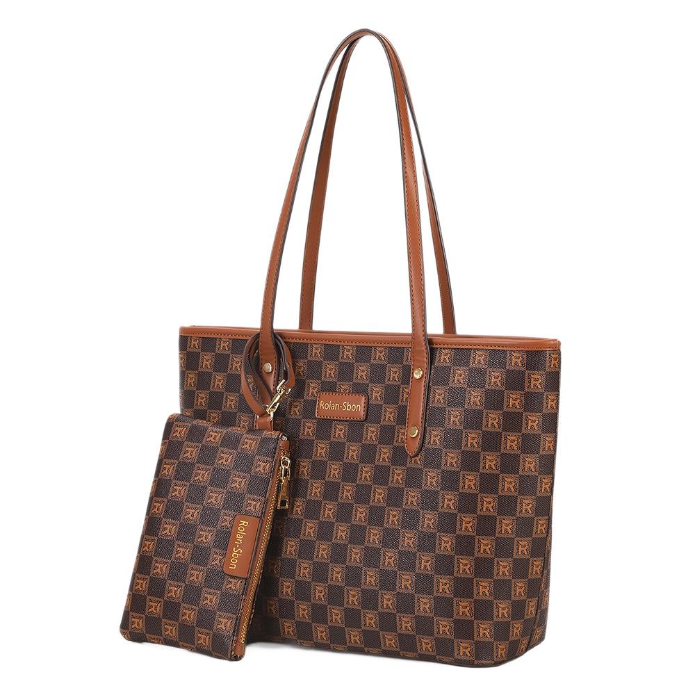 2026 New Vintage Pattern Tote Bag for Women, Large Capacity Shoulder Bag, Checkered Handbag, Versatile Commuting Bag, Large Bag