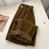 Women Korean Fashion Spring Fall Retro Straight High Waist Corduroy Pants Causal Full Length Trousers All Match Office Lady Pant