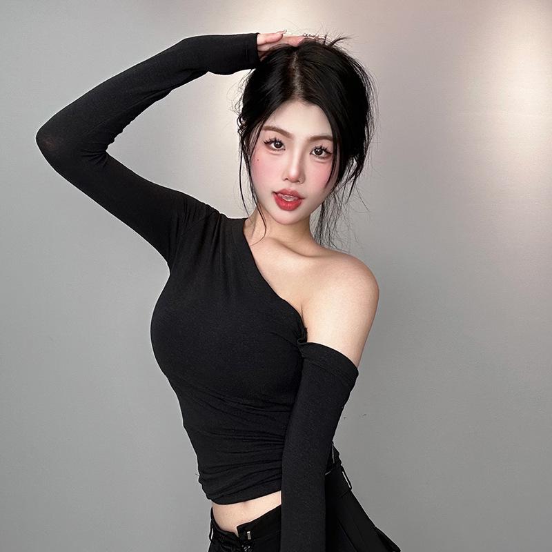 Korean Off-Shoulder Slim Fit Long-Sleeve T-shirt for Women