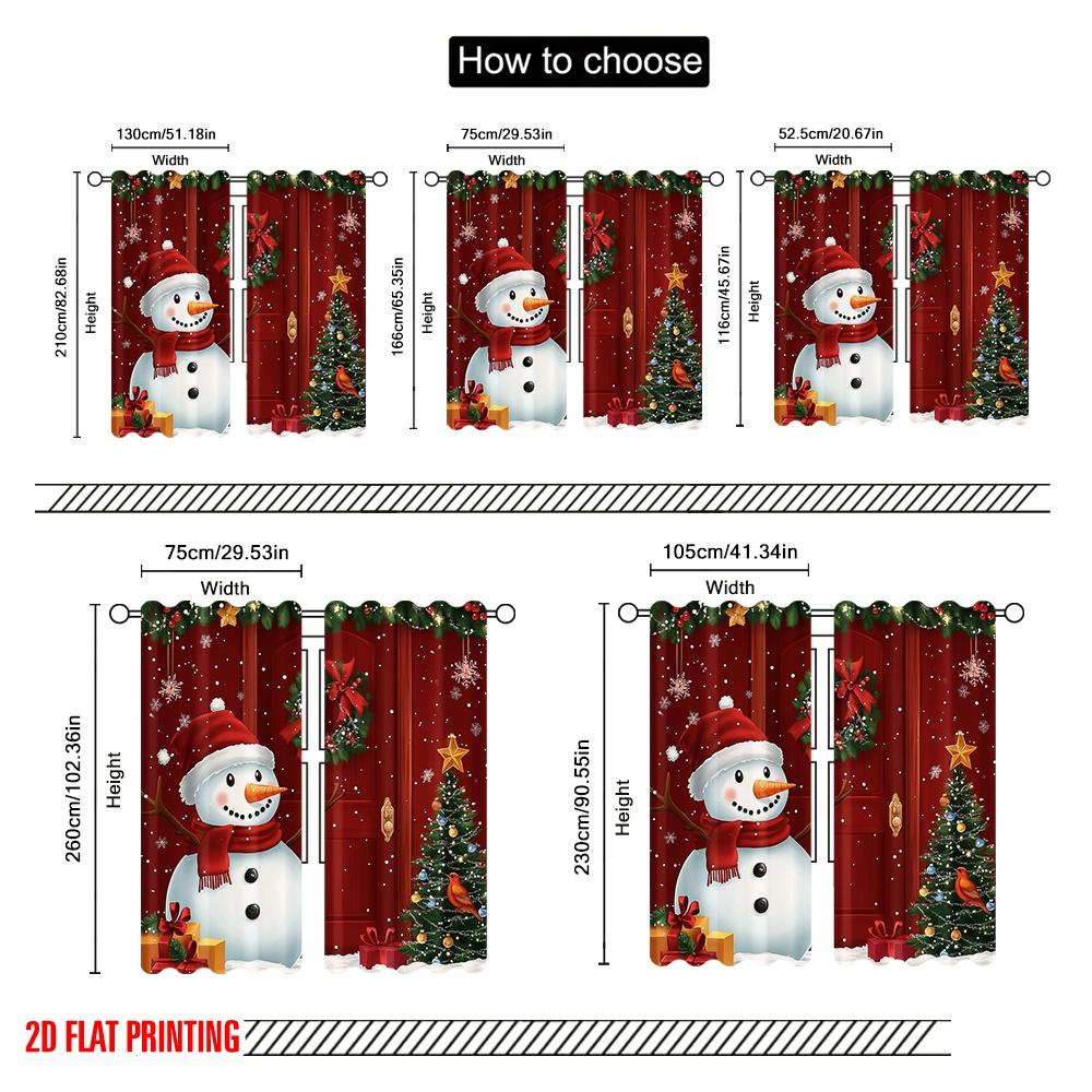 2pcs,2D Plane Printing Curtains&Window Treatment Cute Snowman Christmas Greeting 100% Polyester (without Rod) Art Deco Festive
