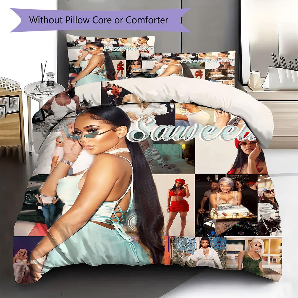saweetie Pattern Bedding Quilt Set Quilt Cover Pillowcase Home Decoration Birthday Gift (1 * duvet cover + 2 * pillowcase, without core)
