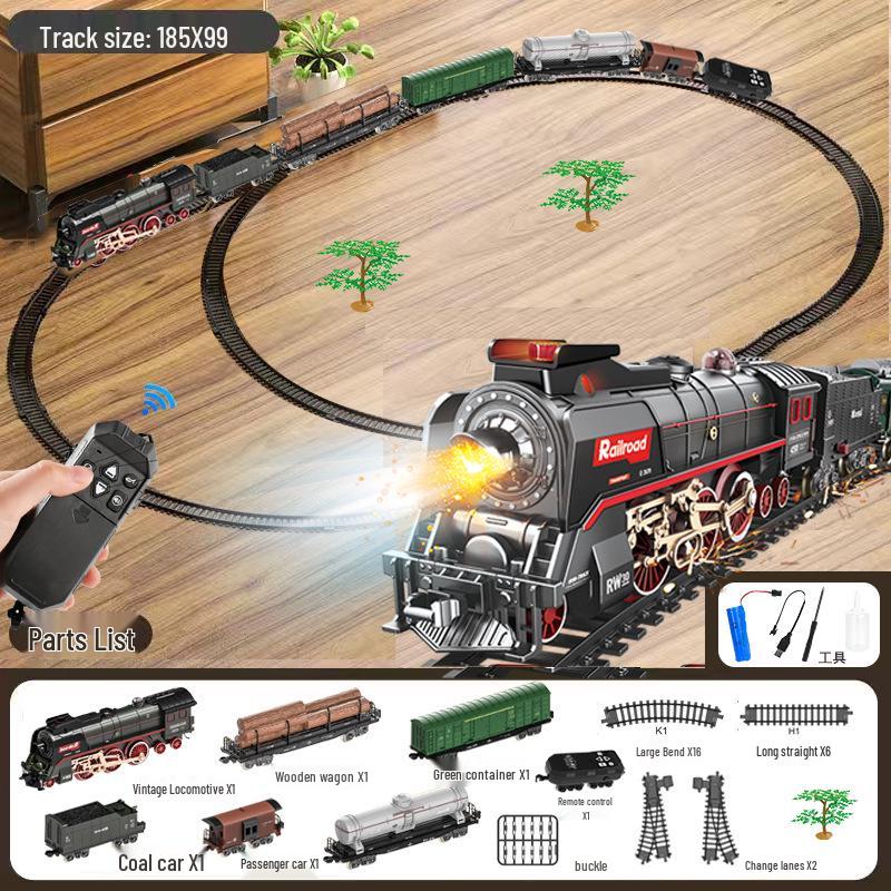 Boy's Green Retro Steam Train EMU Model - Cross-Border Remote Control Educational Toy
