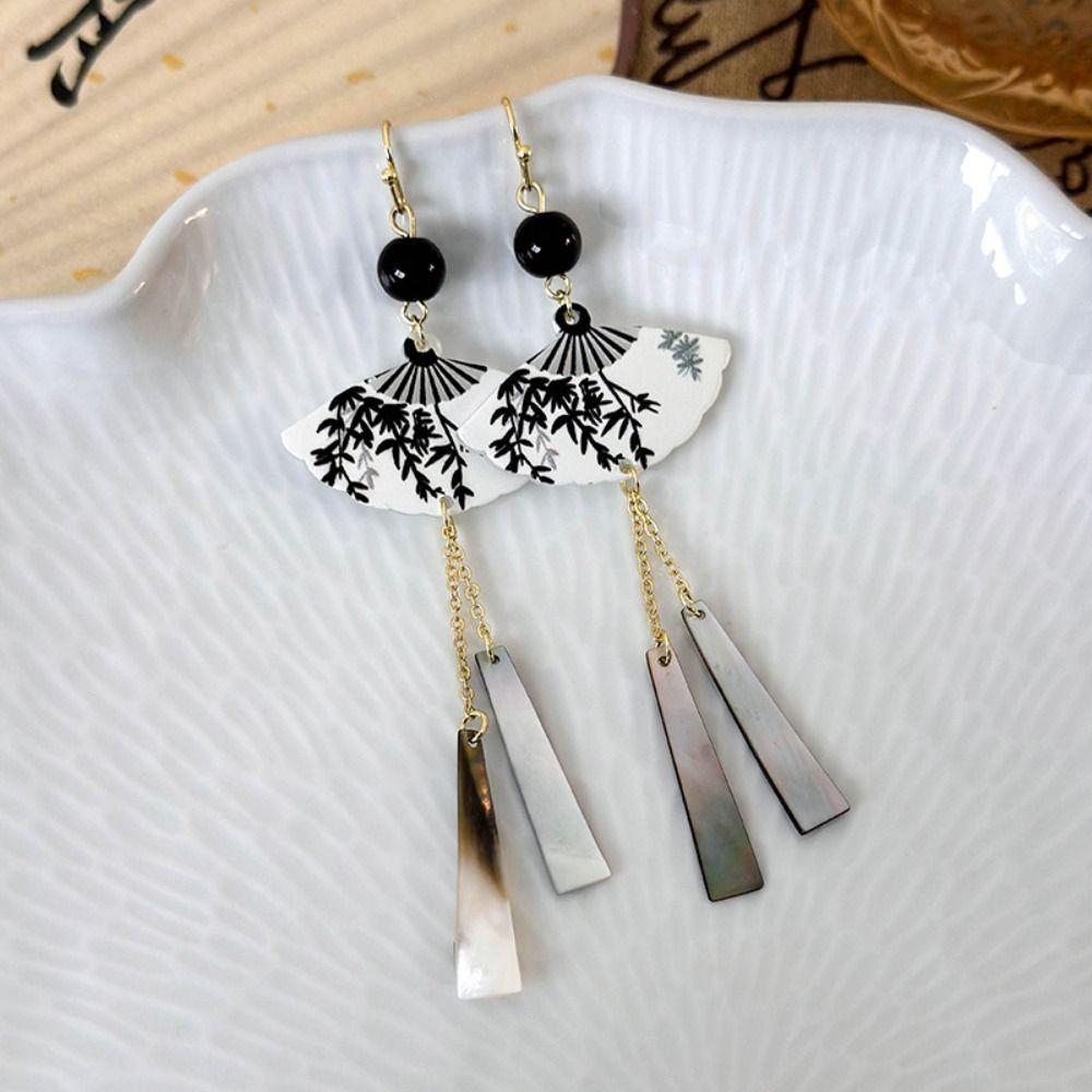 Tassel Fan Shaped Drop Earrings Hook Piercing Exaggerated Long Earrings  Party