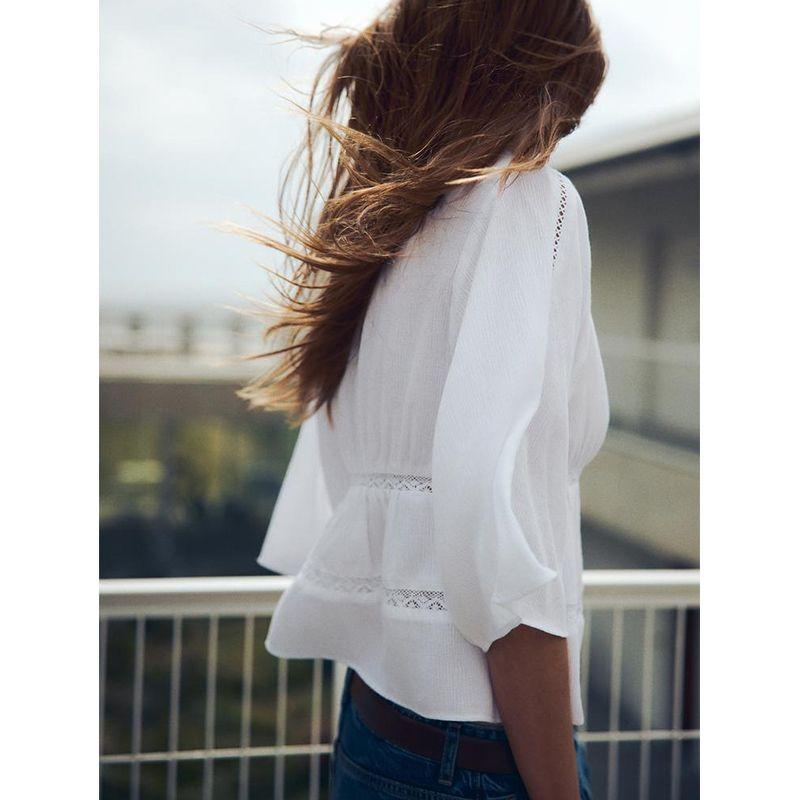 Summer New Style White Flared Sleeve Cardigan French Loose Vertical Lace V-neck Shirt 8372037