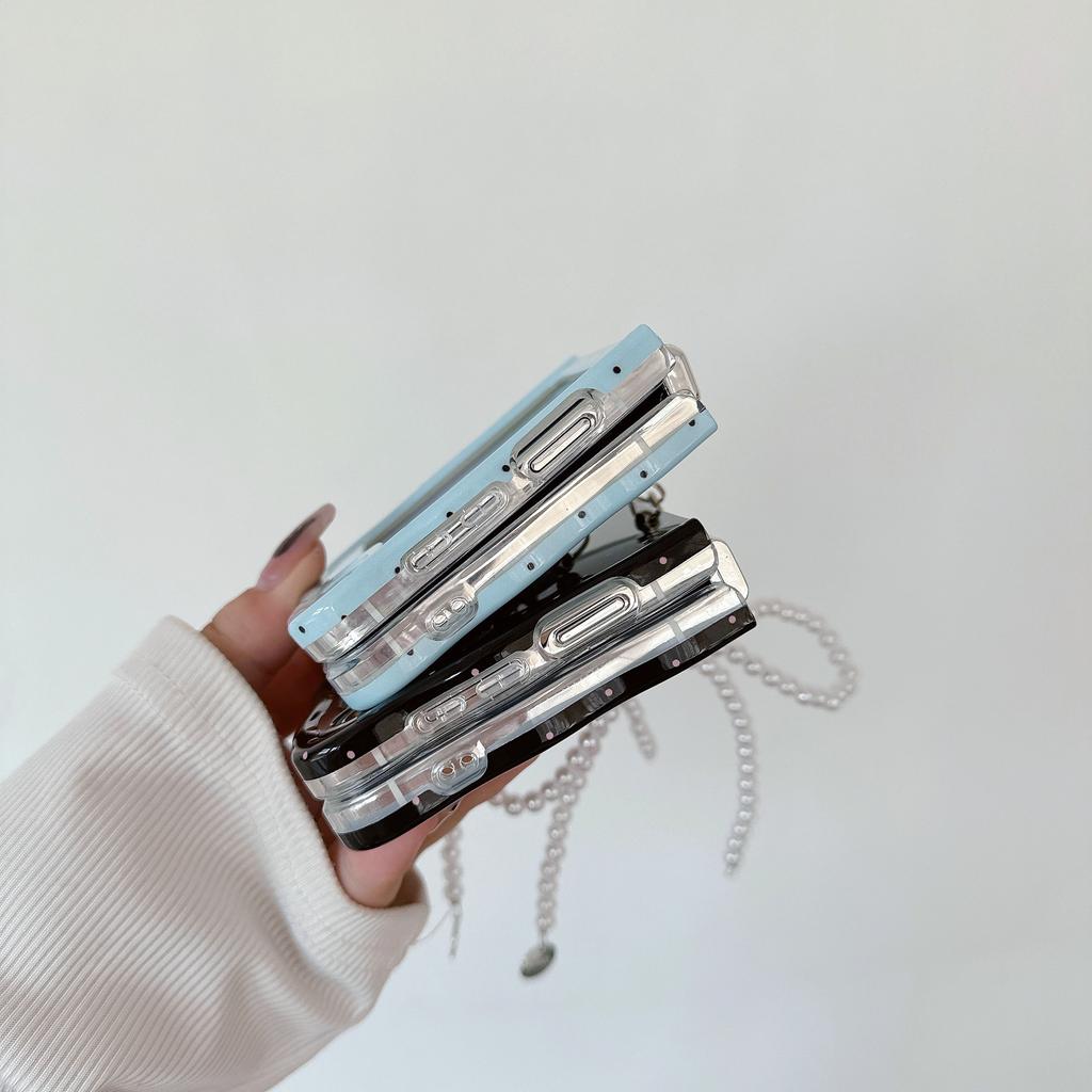 For Samsung Galaxy Z Flip5 5G Case TPU Folding Phone Cover with Pearls Bowknot Pendant