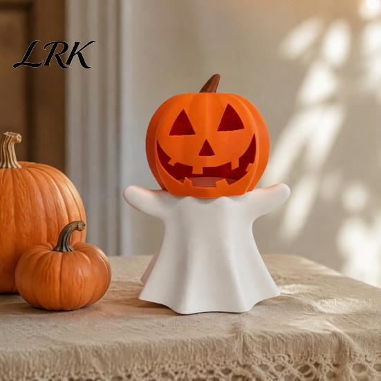 PLA Plastic Candlestick Halloween Pumpkin Ghost Candle Holder, Decorative LED Electronic Fall Holiday Decoration Stand, 3D Printed Ornament for Party