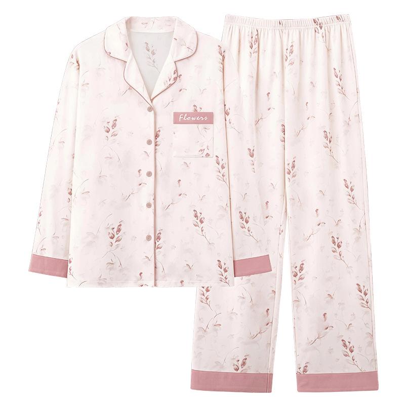 Imitation Cotton Pajamas Women's Autumn and Winter Sweet and Cute Long-sleeved Trousers Women's Loungewear Suit Can Be Worn Outside