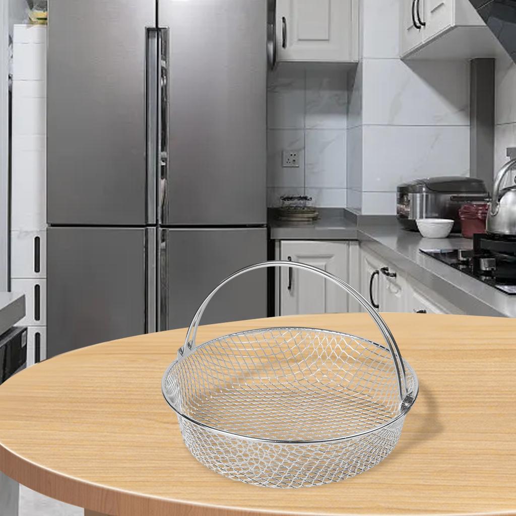 Food Preparation Oven Steamer Mesh Basket Accessory Silvery 304 Stainless Steel Comfortable Handle Dishwasher Safe Easy Cleaning
