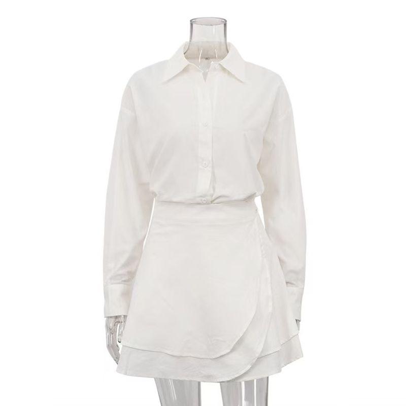 

Fashion Style New Arrival Fashion Casual Long Sleeve Shirt Shoelace Skirt Suit Shirt and Skirt Set White L