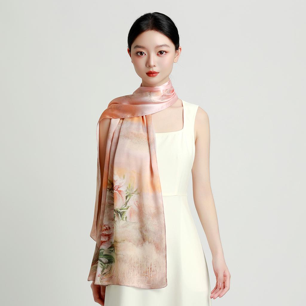 [Festival Gift] 100% Mulberry Silk Fashion Striped Women's Versatile Silk Shawl Silk Scarf Square Scarf Collar