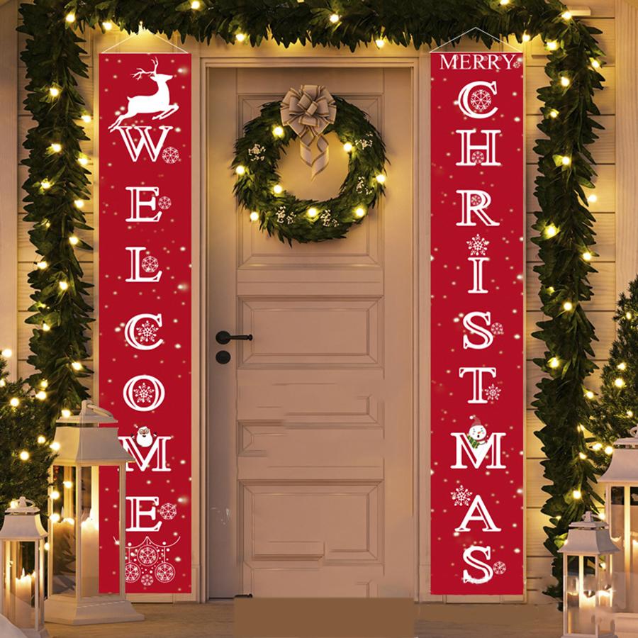 Merry Christmas Banner Flag Door Hanging Porch Sign Party Decor Xmas Ornament