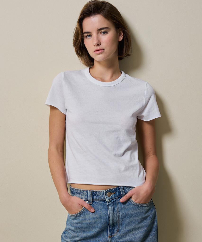 SHINE ON YOU Cotton Jersey Roll Edge T-Shirt _ Pure White