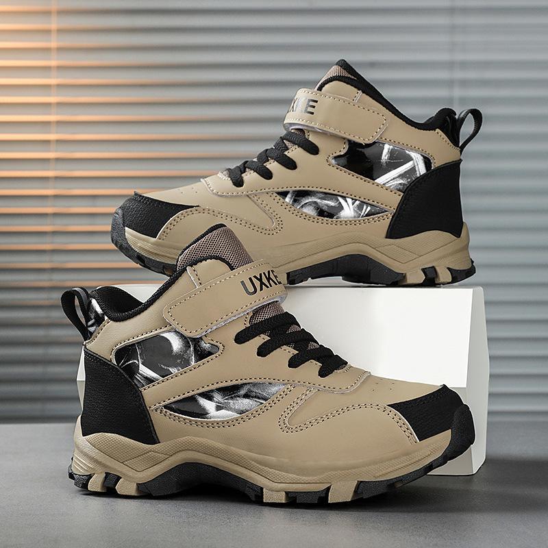 Children's sports shoes spring new leather wear-resistant boys high-top running shoes medium and large children's non-slip shock-absorbing casual sho