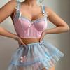 Cute Girl Bow Sexy Backless Suspender Perspective Mesh Skirt Split Lingerie