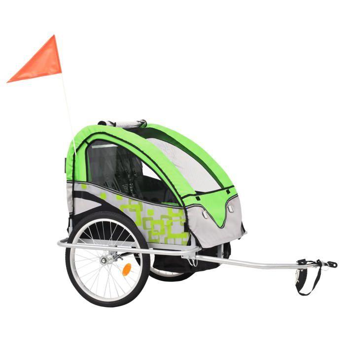 Remorque à vélo 2-en-1 - vidaXL - Vert et gris - Pour enfants - Vélo loisir