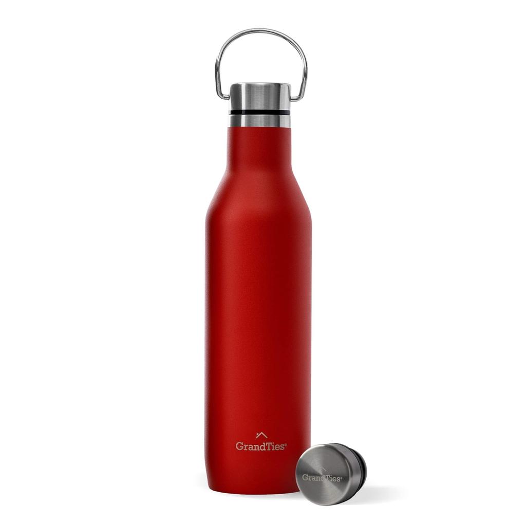 GRANDTIES Traveler Bottle, 620ml, Available in 6 Colors (Cranberry) with 2 Lids, Stainless Steel Bottle, Double-Layer Vacuum Insulation, Keeps Drinks