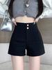 Women's High-Waist Black Suit Shorts - Summer 2024 A-Line Slimming Style