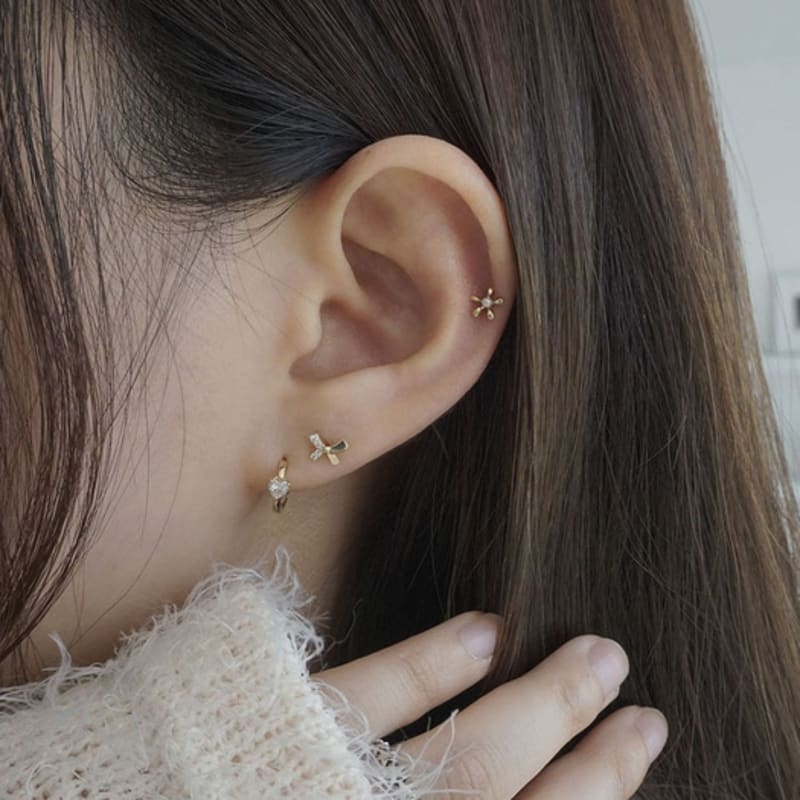 Youngglow 14k Mini Heart Cubic One Touch Ring Earring