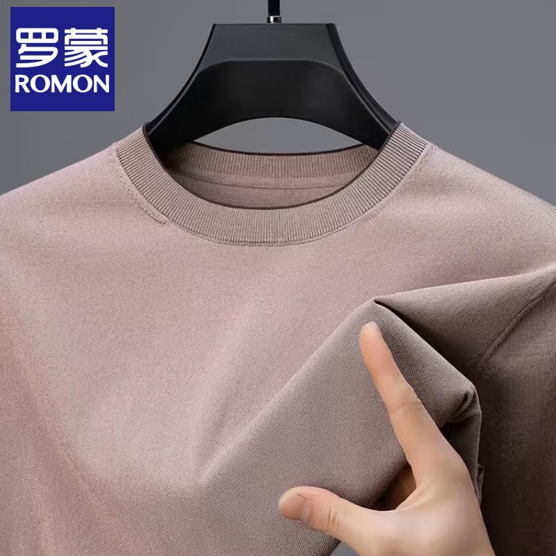 ROMON Men's Silk Blend Knit Crew Neck T-Shirt