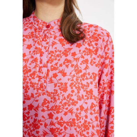 Fusta cu jumătate de guler cu flori portocalii Rochie cu volan lat