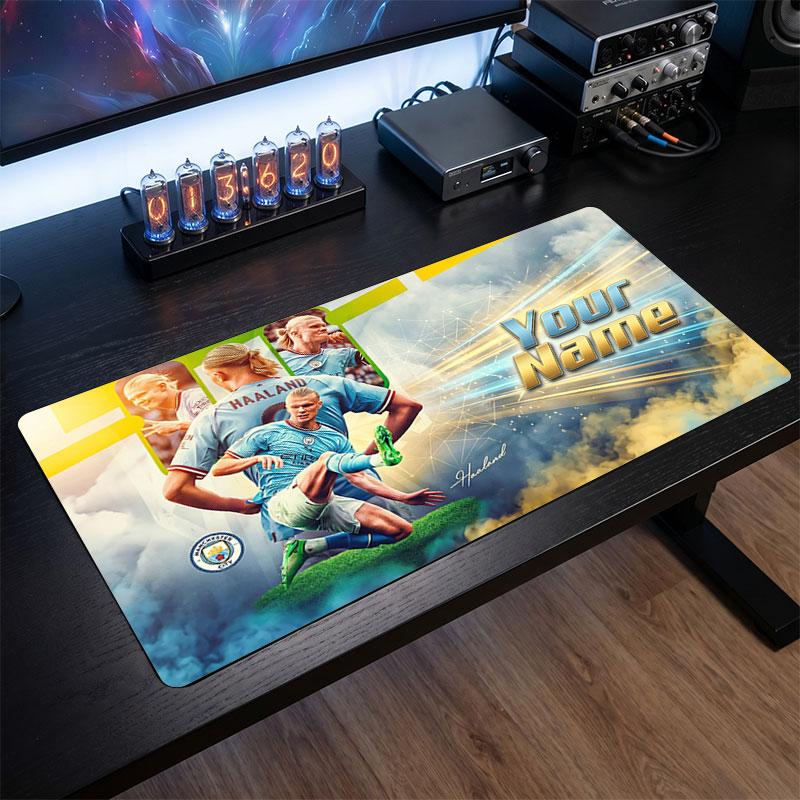 Erling Haaland Custom Large Mouse Pad, Personalized Name Text Print, Football Logo Non‑Slip Desk Mat Gaming Gift