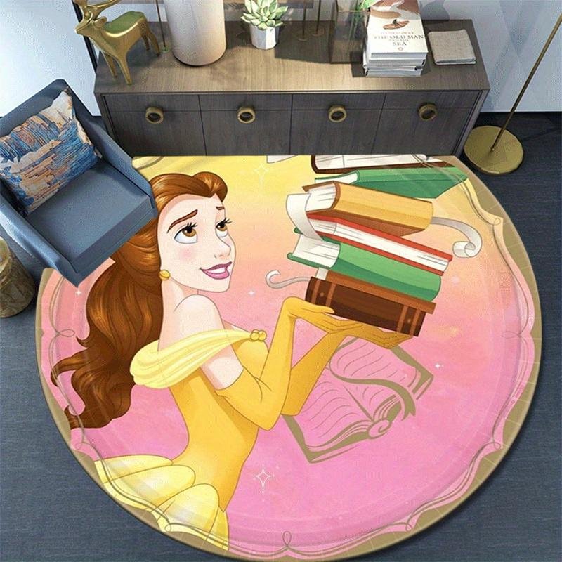 1pc Princess Round Area Rug - Non-Slip, Machine Washable Polyester Carpet for Living Room & Bedroom Decor