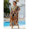 Plus Size Beach Print Dress for Women Bat Sleeve Bikini Suntan Cover Up