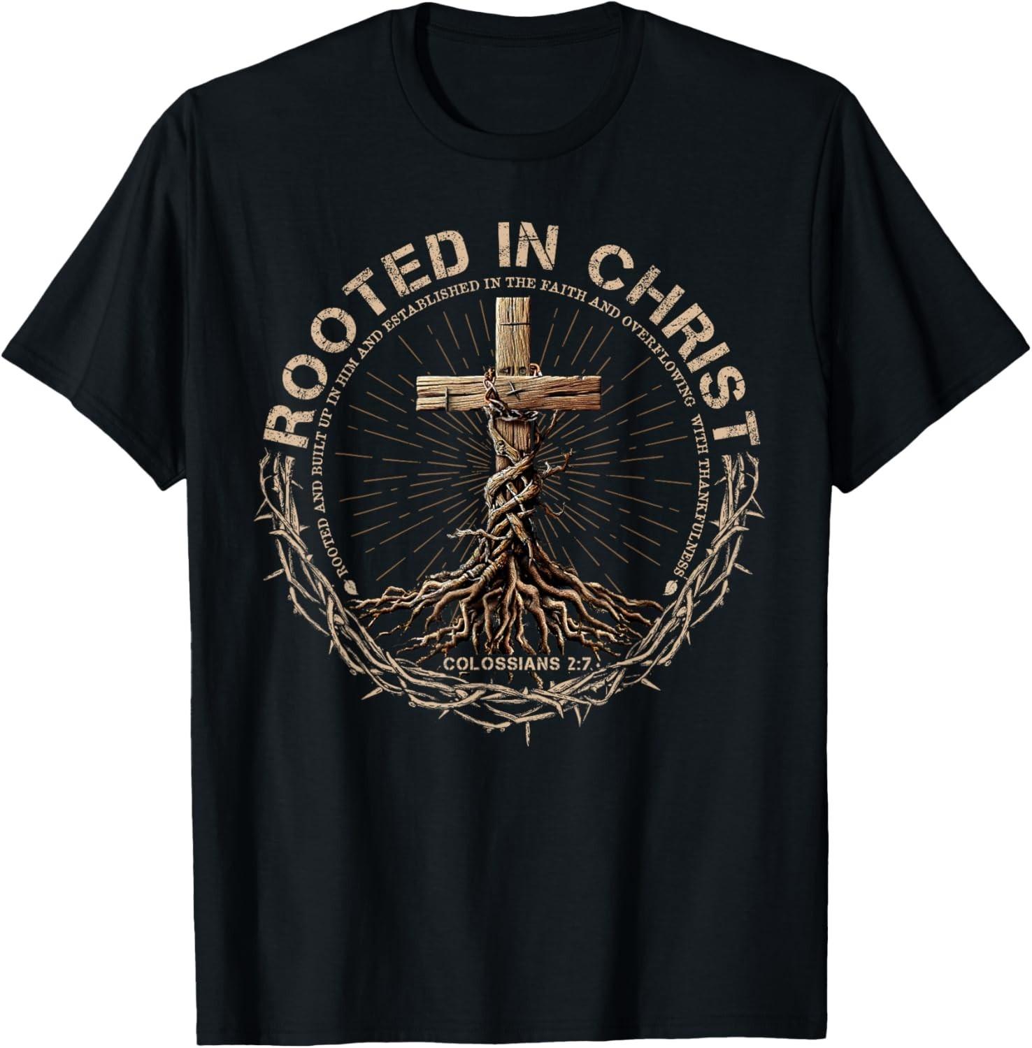 Rooted in ChrisT Shirt Mens Womens Tees Top, Jesus Shirts, Christian Cross T-Shirt Mens Womens Tees Top L