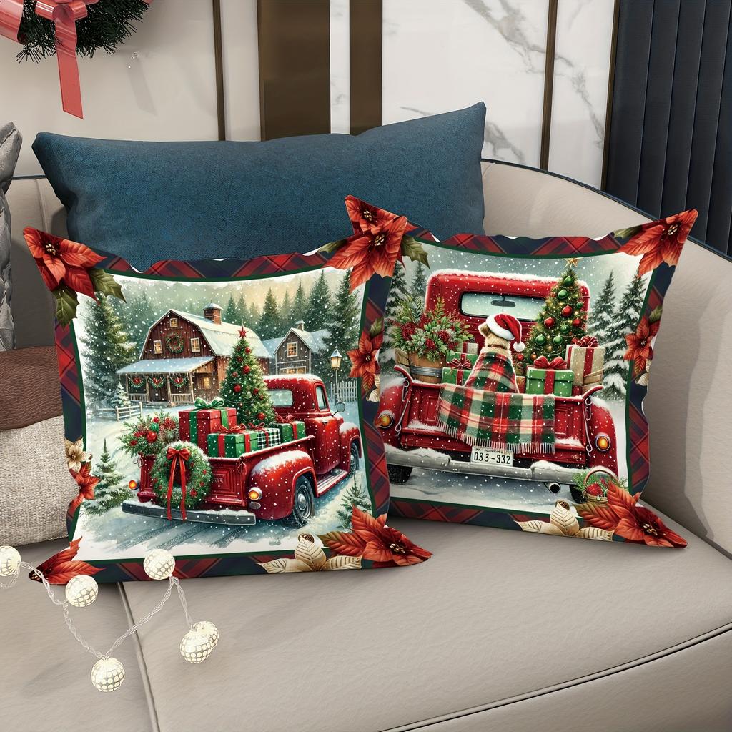 Merry Christmas decoration pillow cover Christmas car and gift pattern living room Sofa cushion cover room home decoration