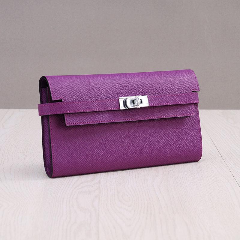 Cartera larga elegante de piel de vaca con estampado de palmeras para mujer